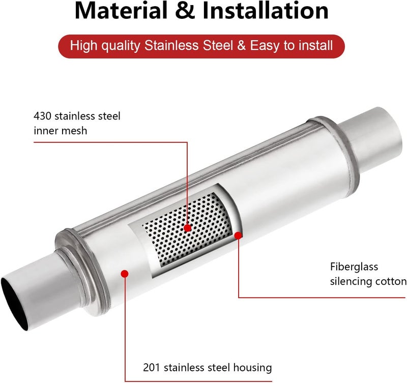 TECTRUC 2.5'' Exhaust Muffler,2.5" Inlet/Outlet Exhaust Mufflers 2.5 Universal Muffler Stainless Steel Straight Through Design performance muffler 2.5 inlet and outlet,Deep Sound for Cars (1 pack) - Image 5